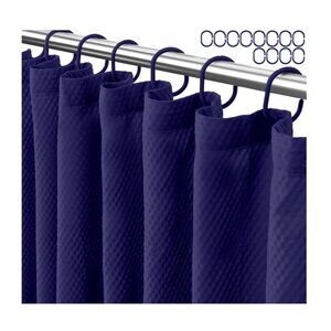 Waffle Shower Curtain or Liner with Hooks, Lightweight Fabric, 72X72